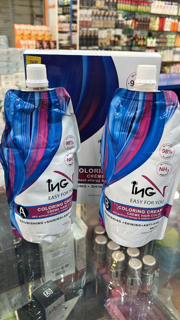 INGV Hair Color Cream 1000ml (500ml + 500ml) – Salon-Quality Hair Dye, Rich Pigment, Long-Lasting Color, Smooth Application & Professional Results Black,Dark Brown