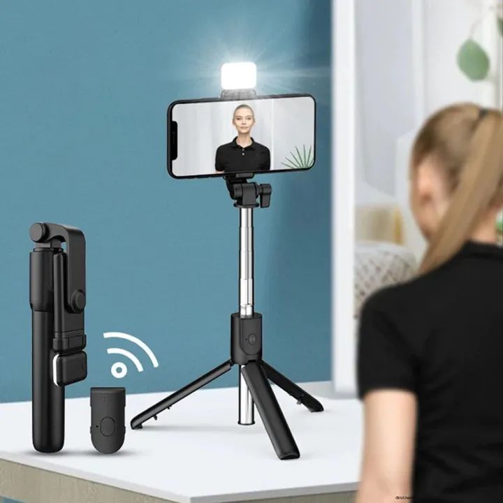 4 in 1 Wireless Selfie With Fill Light Stick Tripod Bluetooth Shutter selfie Light foldable Selfie stick for all Phone Extendable With charging Cable Detachable Bluetooth Shutter