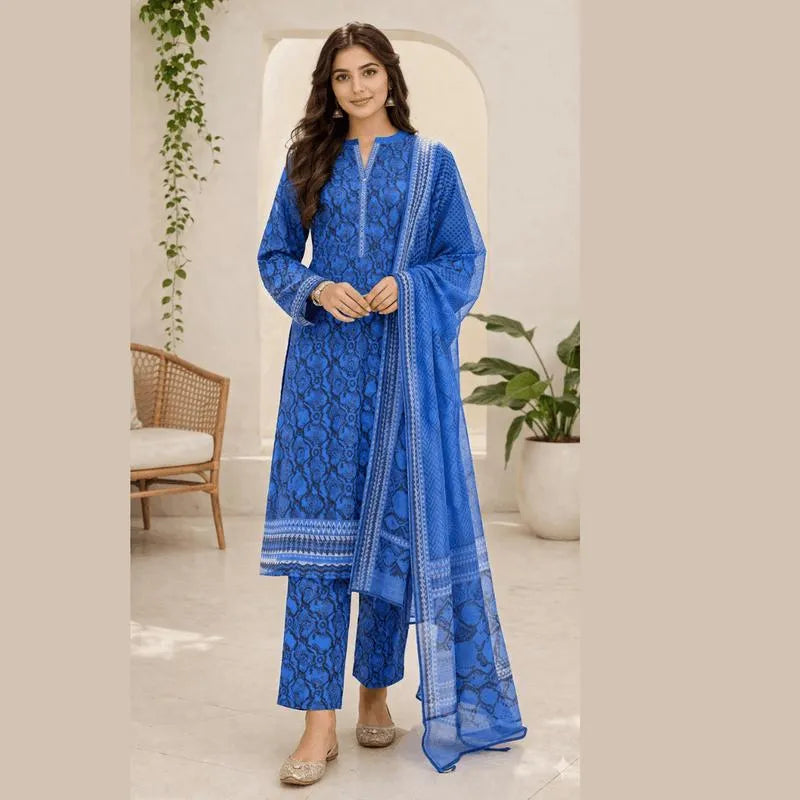 3 Pcs Women's Unstitched Digital Print Suit