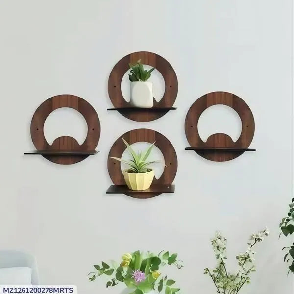 Set of 4 Wooden Round Wall Shelves | Home Decor Circle Display Rack for Living Room Bedroom I Decoration Pieces I Decoration Item For Home