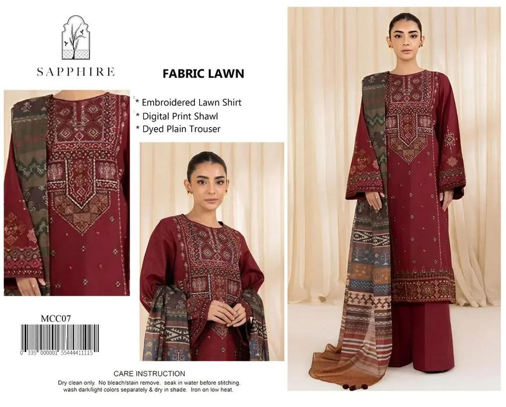 3 Pcs Women's Unstitched Embroidered Suit